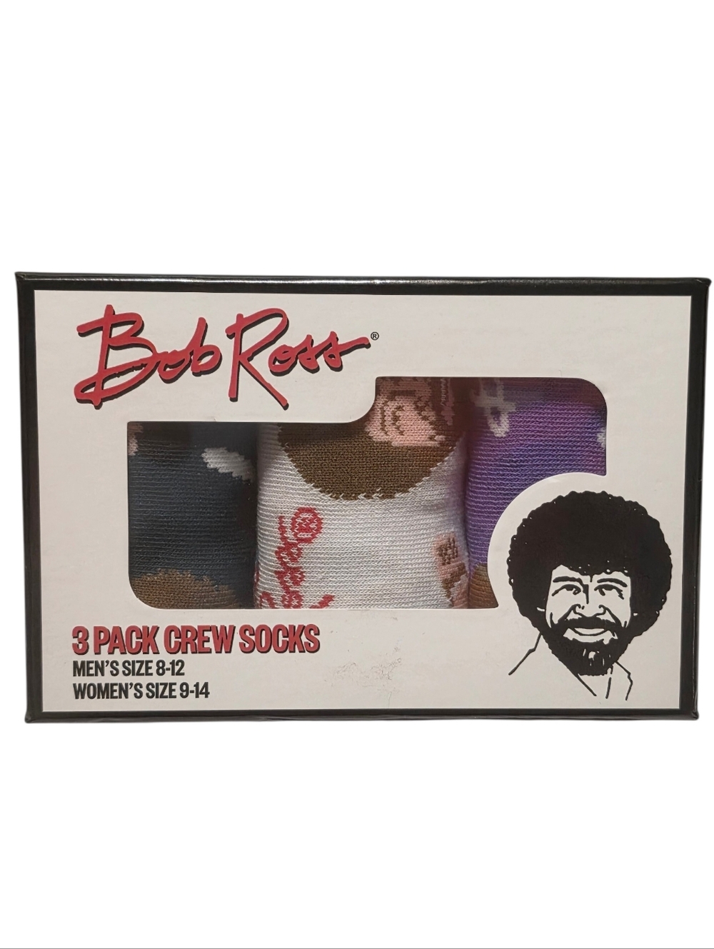 Bob Ross Gift Box Happy Little Trees Womens Crew Socks 3 Pair Shoe Size 9 - 14